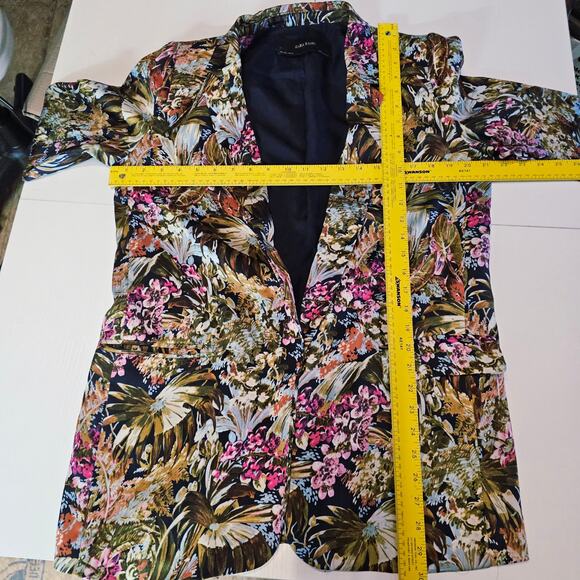 ZARA Glen Floral Satin Blazer Jacket Coat 3/4 Sleeve Womens L 3751 - Picture 7 of 9